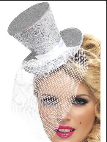 Top Hat Mini Fever Silver With Face Veil