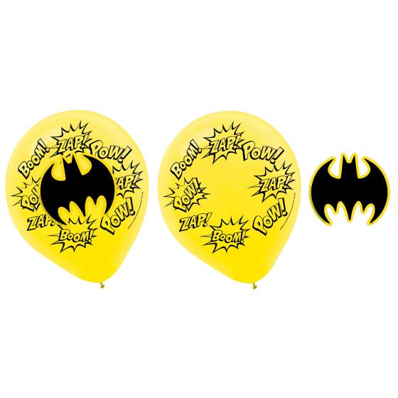 Batman Heroes Unite Latex Balloons 30cm & Paper Adhesives Add-Ons Pk/6