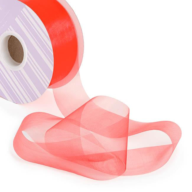 Organza Ribbon Red Cut Edge 50mm x 100m