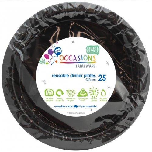 Plates 230mm Black Plastic Pk/25