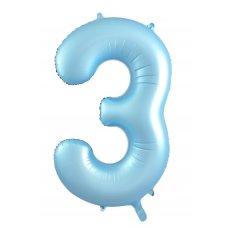 Balloon Foil Megalooon Number 3 Matte Pastel Blue 86cm