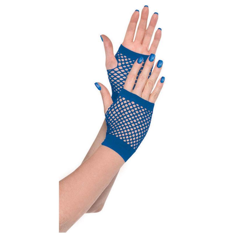 Gloves Fishnet Fingerless Blue