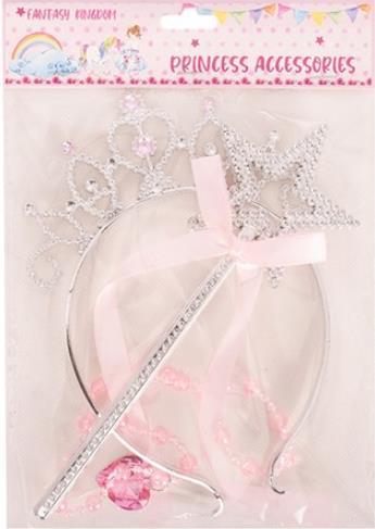 Princess Accessory Kit 3 Piece Wand, Tiara and Necklace Assorted Colours