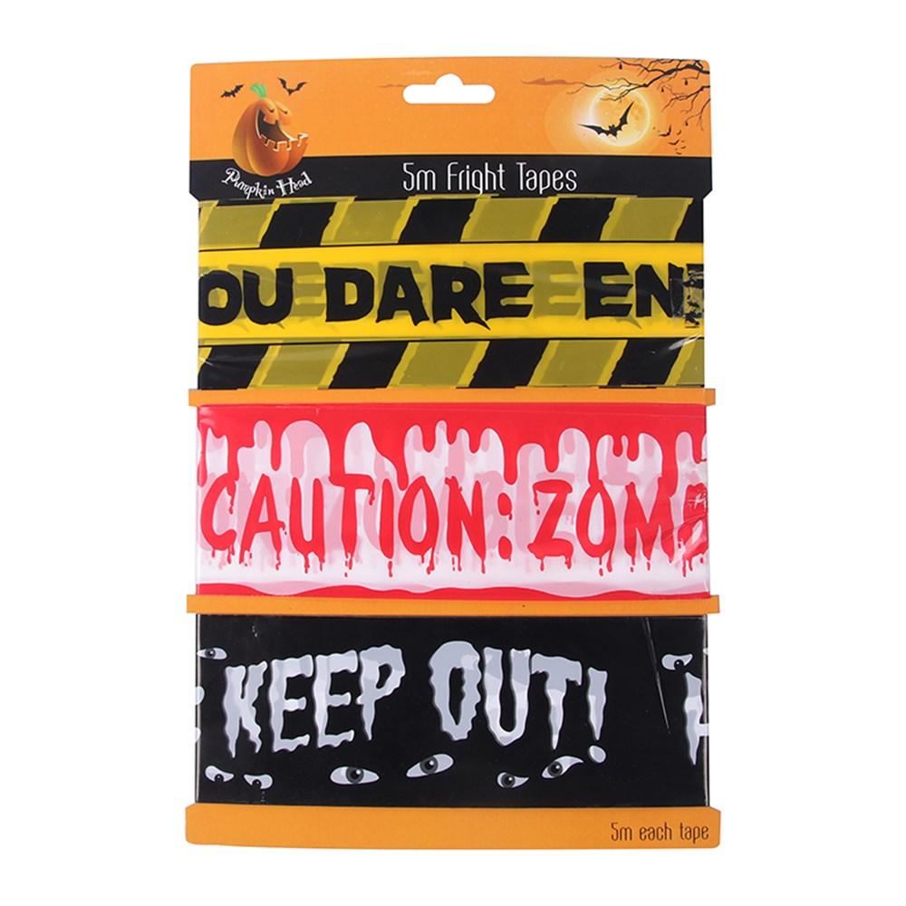 Caution Tape Fright Assorted Pk/3 5m Each Tape/Message