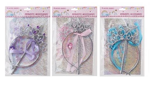 Princess Accessory Kit 3 Piece Wand, Tiara and Necklace Assorted Colours