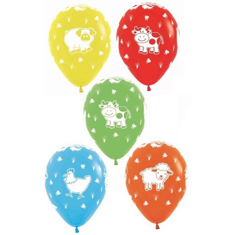 Balloon Latex 28cm Farm Animals Pk/12