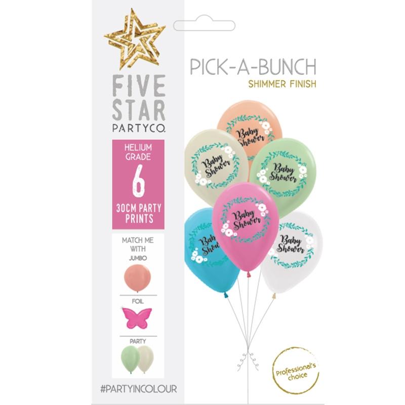 Balloon Pick-A-Bunch Baby Shower 30cm Asst Pk 6