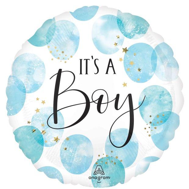 Balloon Foil 45cm Baby Boy Blue Watercolour