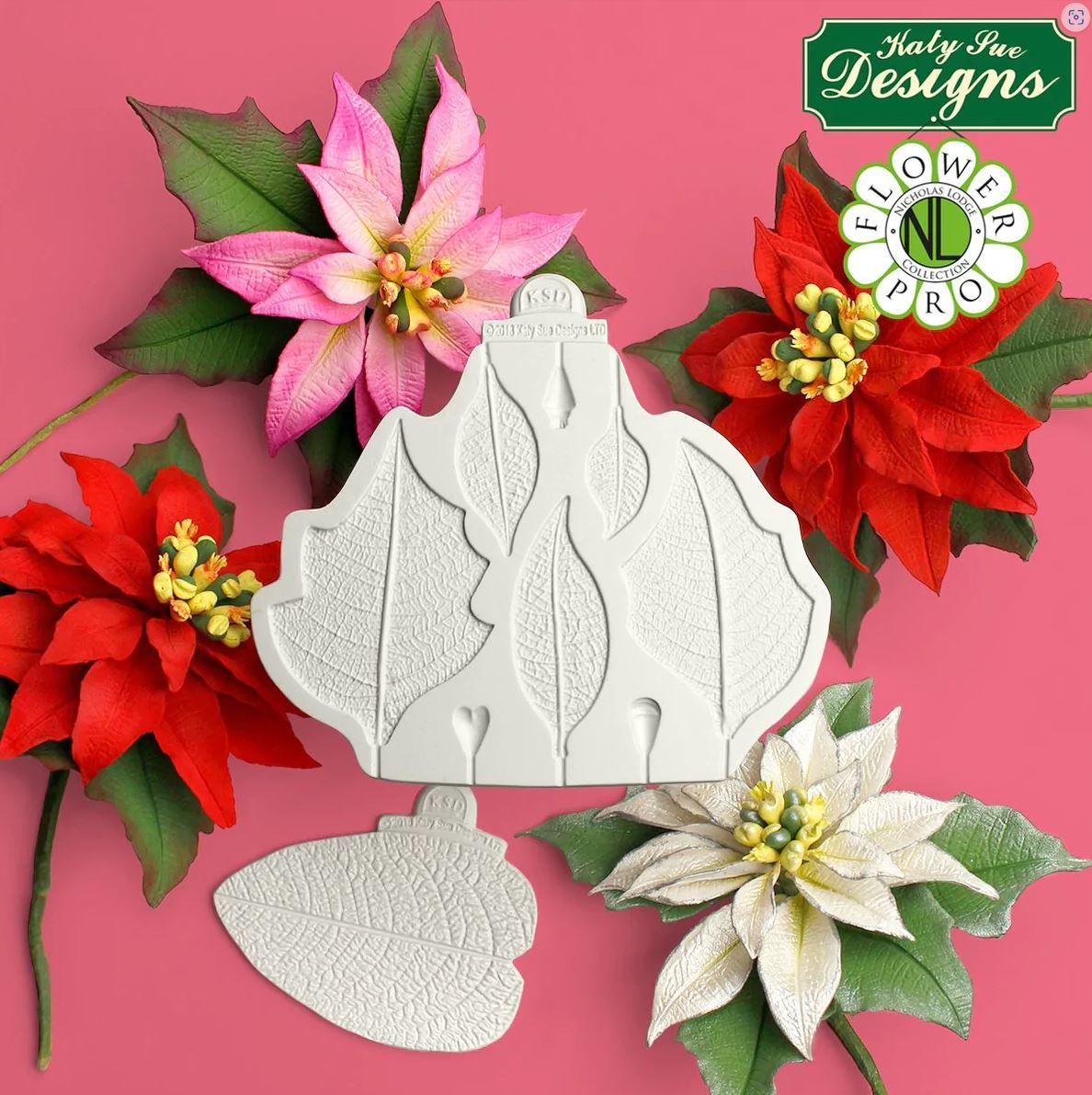 Poinsettia Petal & Leaf Silicone Mould Veiner Set - Katy Sue Designs