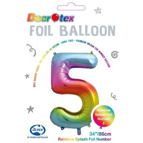 Balloon Foil Megaloon Num 5 Rainbow Splash 86cm