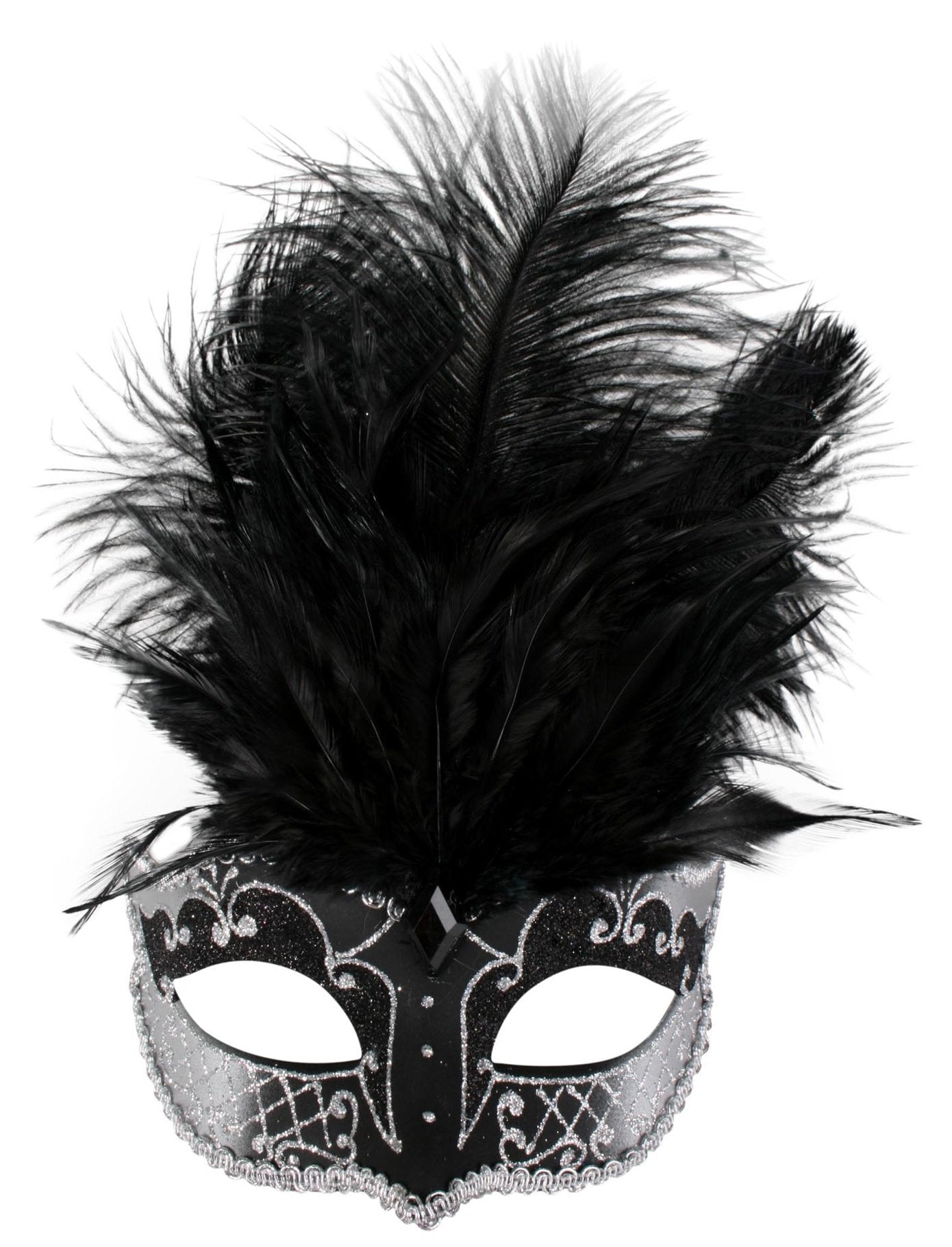 Mask Carmella Black & Silver With Feathers Eye Mask