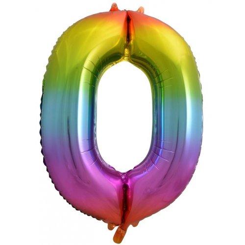 Balloon Foil Megaloon Num 0 Rainbow Splash 86cm