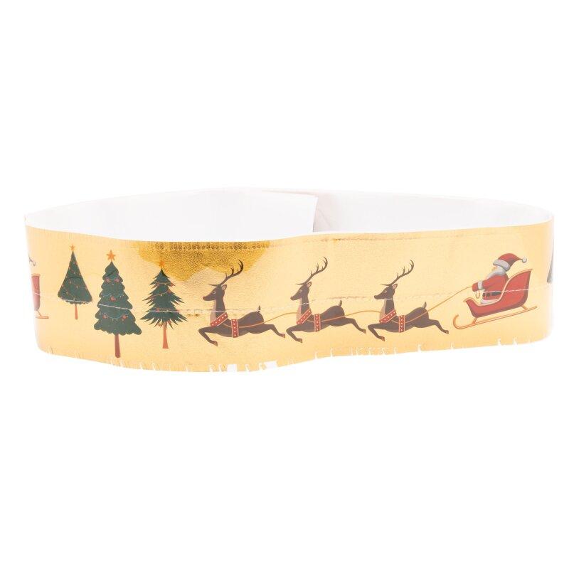 Christmas/Xmas Cake Wrap/Frill Santa & Reindeers Gold 9cm Wide x 1 Metre