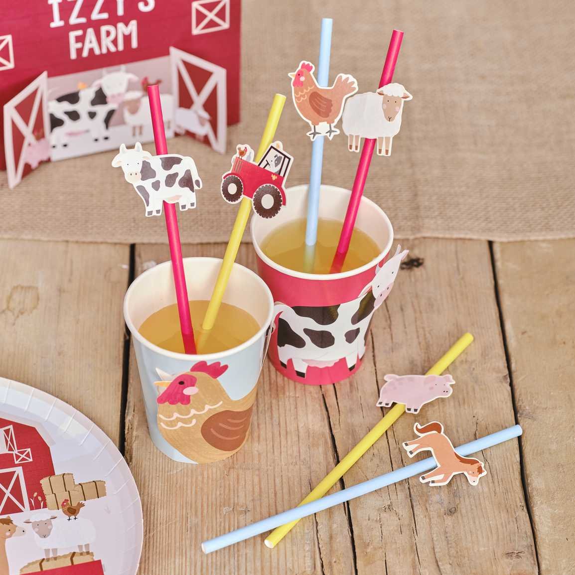 Farm Friends Party Paper Straws Pk 16