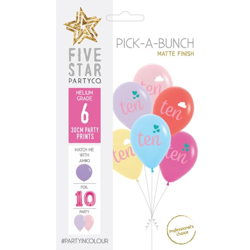 Balloon Pick-A-Bunch Ten Cloud/Hearts 30cm Asst Pk 6