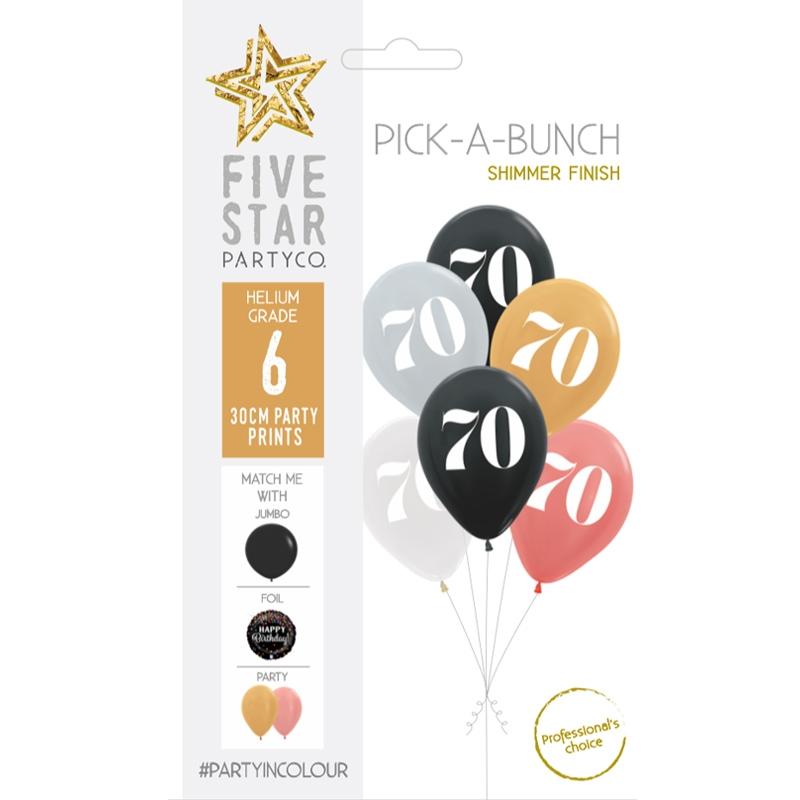 Balloon Pick-A-Bunch 70th Birthday 30cm Asst Pk 6