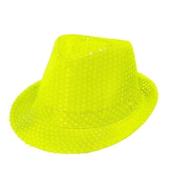 Hat Trilby Fedora Sequin Neon Yellow 1980s