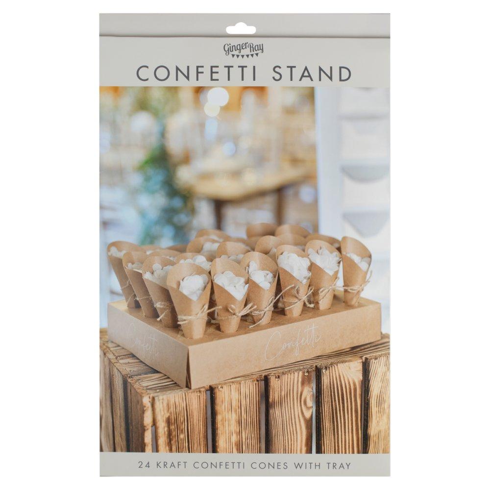 Wedding Confetti Cone Holder/Stand With 24 Cones and White Confetti