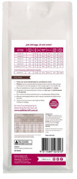 Baking Premix Professional Chocolate Mud Cake Mix 1kg Roberts