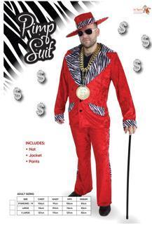 Costume Adult Pimp Suit Red with Zebra Stripe