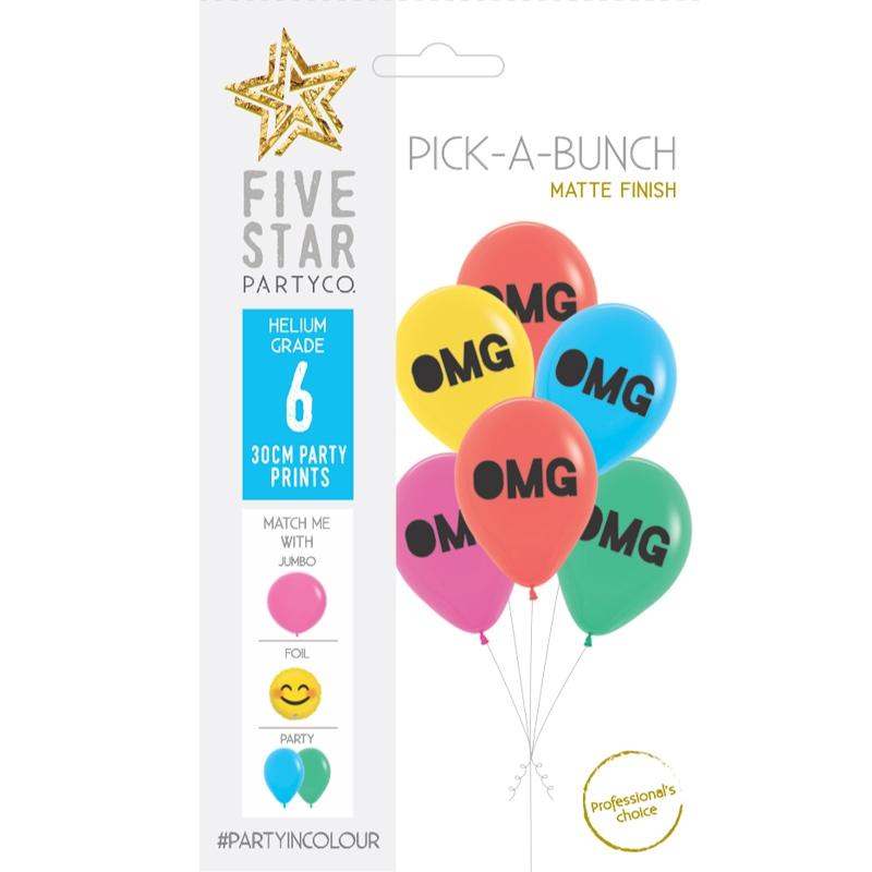 Balloon Pick-A-Bunch OMG 30cm Asst Pk 6