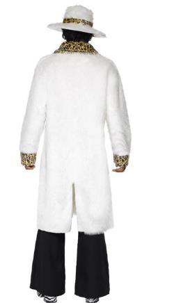 Costume Set Adult White and Leopard Skin Pimp/Gangster Coat Hat & Trousers