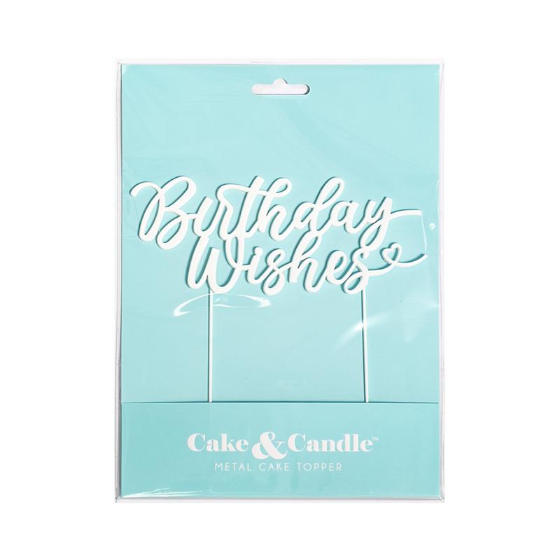 Cake Topper Birthday Wishes Word Pearl White Metal