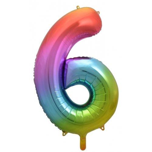 Balloon Foil Megaloon Num 6 Rainbow Splash 86cm