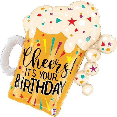 Balloon Foil Shape Beer Mug Cheers Its Your Birthday 88cm