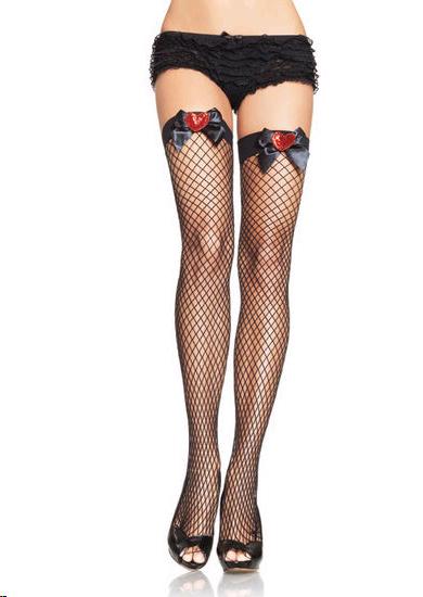 Pantyhose/Stocking Thigh Hi Fishnet Black W/Red Bow