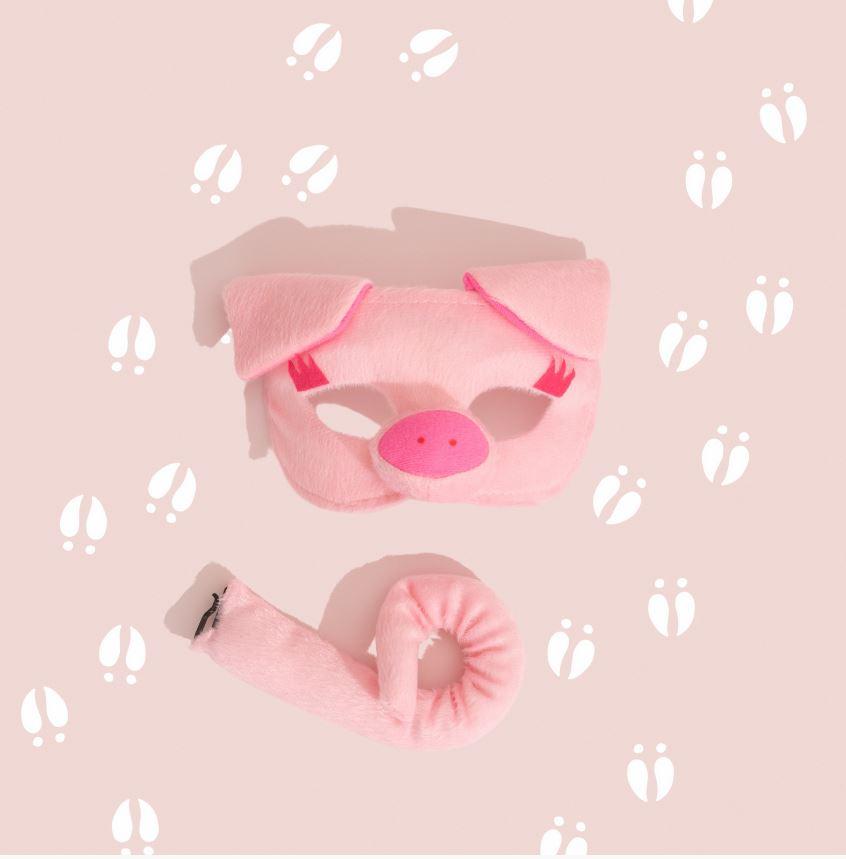 Animal Costume Mask Set Deluxe Pig Pink