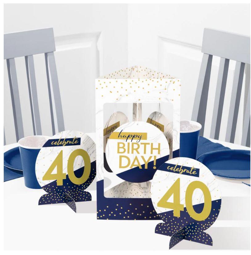 Navy & Gold Milestone Any Age Centrepiece Stands Pk/3