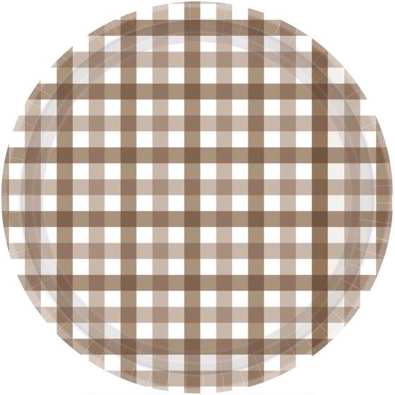 Paper Plates Gingham Check 23cm Teddy Brown Pk 8 Last chance buy