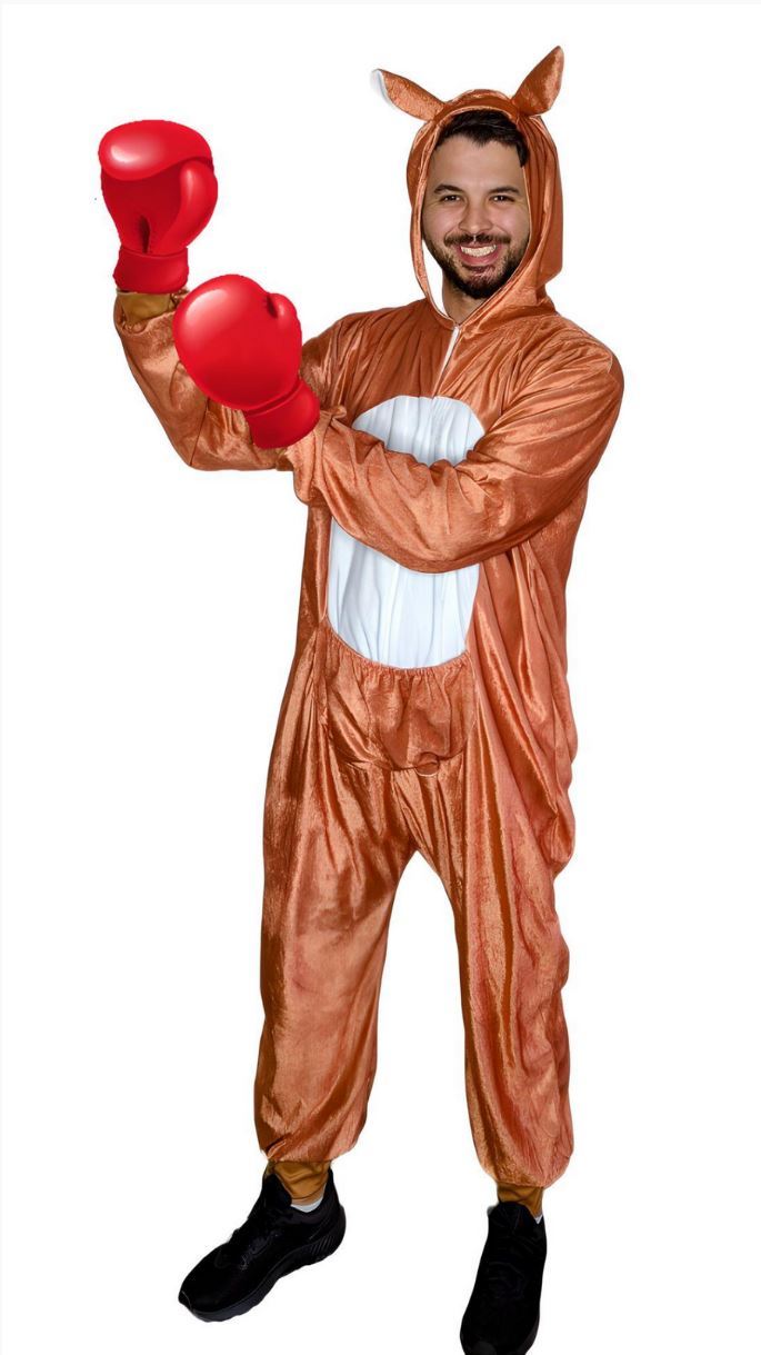 Costume Adult Boxing Australian Kangaroo Animal Jumpsuit with Pouch Large