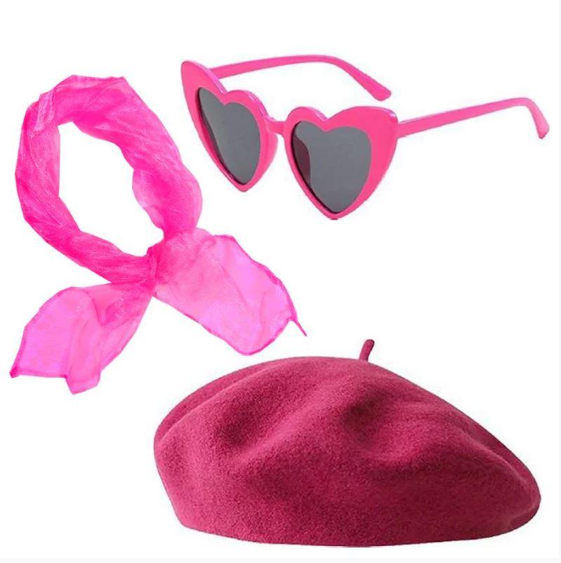 Pink Beret/Hat Set French/France Includes Glasses Beret & Scarf