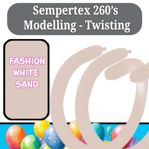 Balloon Modelling 260 Fashion White Sand Sempertex Pk 50