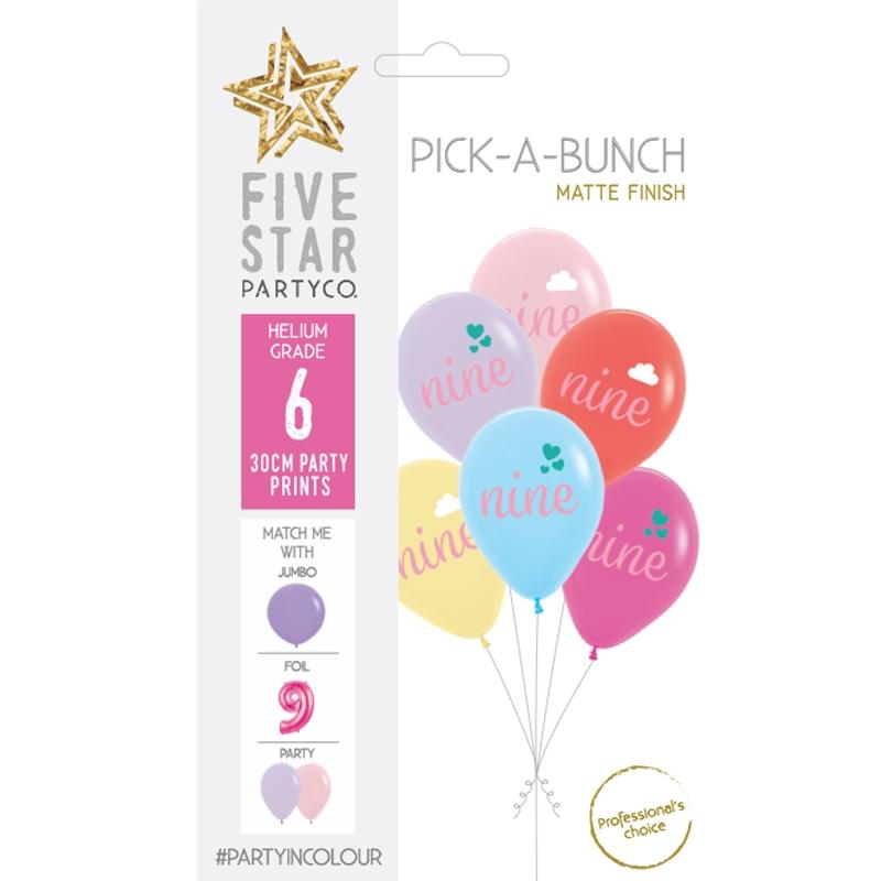 Balloon Pick-A-Bunch Nine Cloud/Hearts 30cm Asst Pk 6