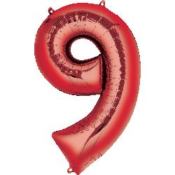 Balloon Foil Megaloon Num 9 Red 86cm