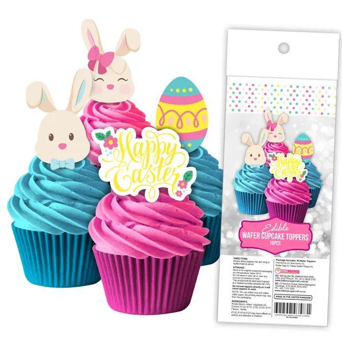 Edible Icing Wafer Topper Happy Easter Bunny/Rabbit/Egg Pk/16