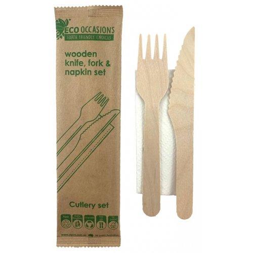 Wooden Eco Cutlery and Napkin Set (Knife & Fork) Eco Friendly Each