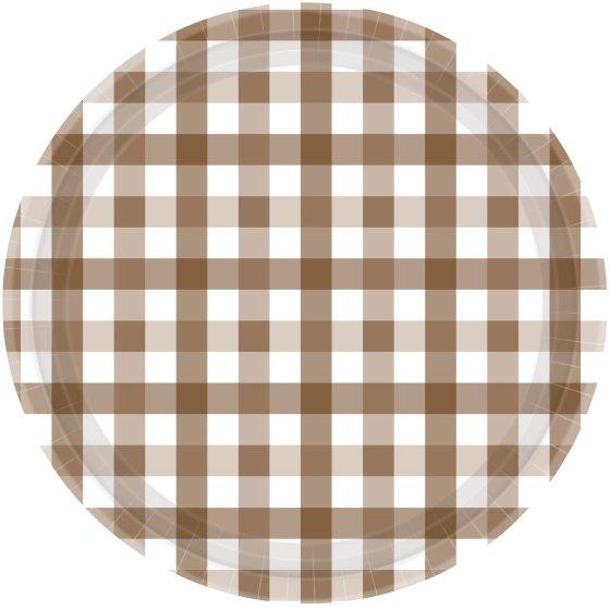 Paper Plates Gingham Check 17cm Teddy Brown  Pk 8 Last chance buy