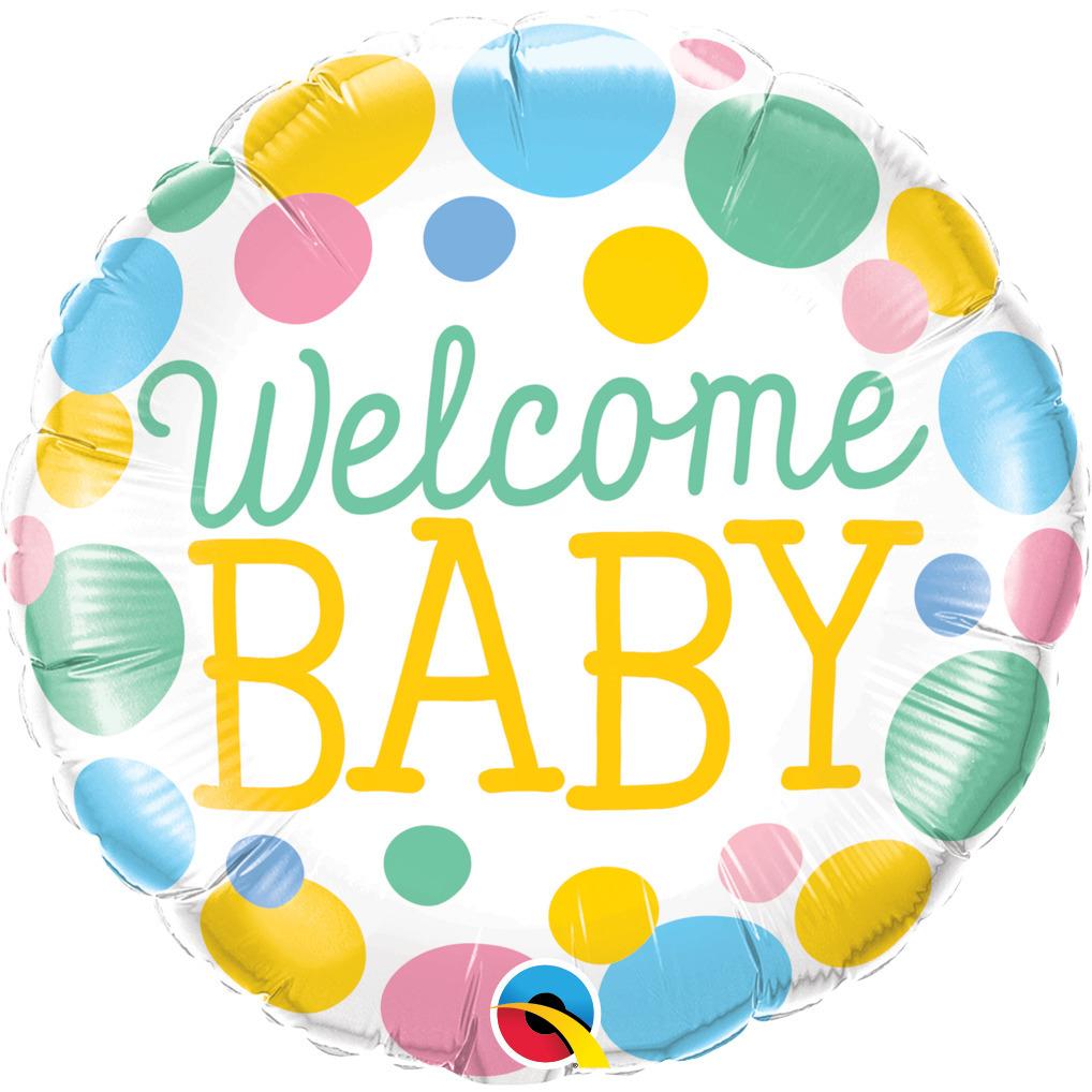 Balloon Foil 45cm Welcome Baby Dots