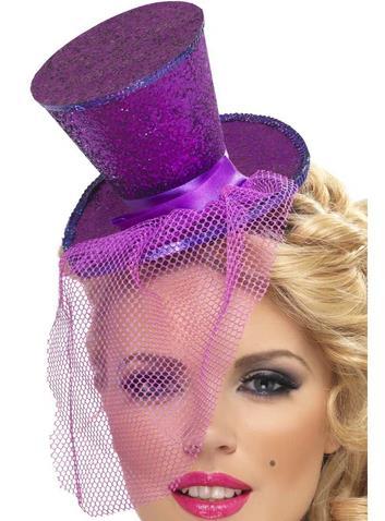 Top Hat Mini Fever Purple With Face Veil