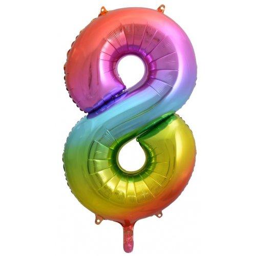 Balloon Foil Megaloon Num 8 Rainbow Splash 86cm