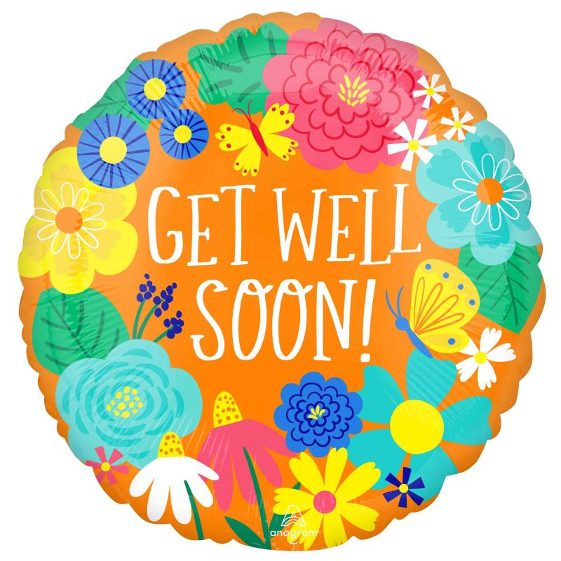 Balloon Foil 45cm Get Well Soon  Floral