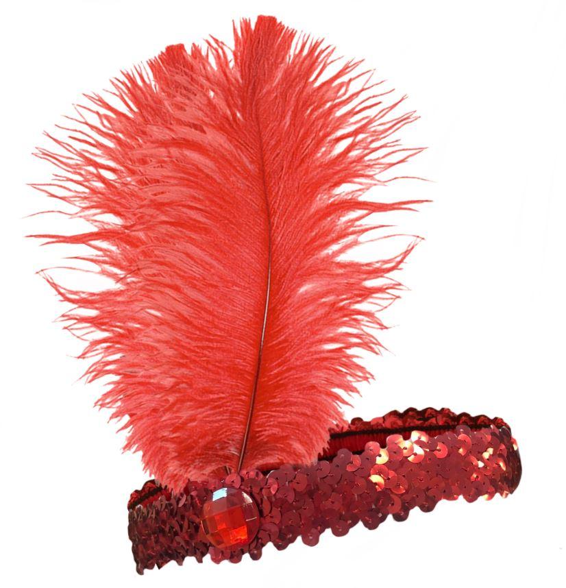 Headband 1920s Flapper Sequinned Red With Feather