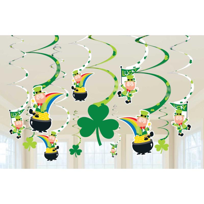 St Patricks Irish/Ireland Decorating Hanging Swirls Pk/12