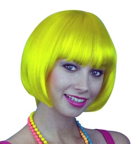 Wig Bob Neon Yellow Short Deluxe Chin Length Costume Accessory