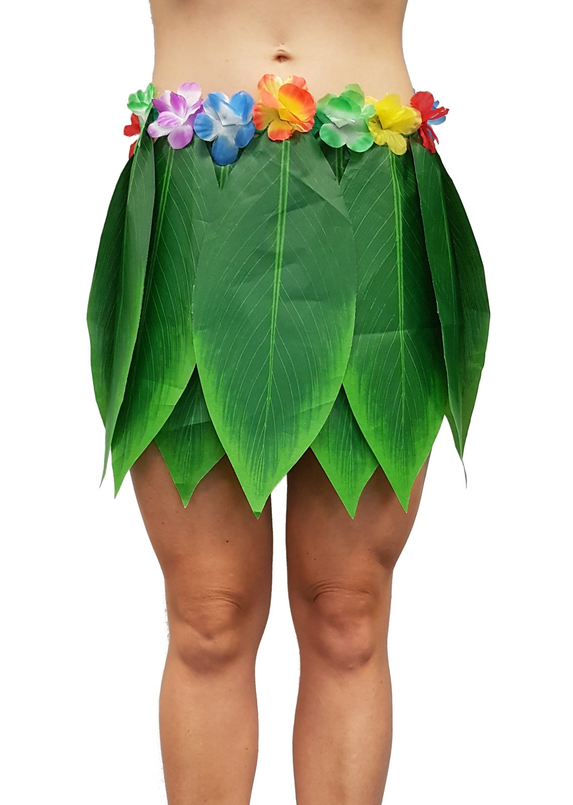 Costume Palm Leaf Skirt Hawaiian w/Flowers & Stretch Waist - Discontinued