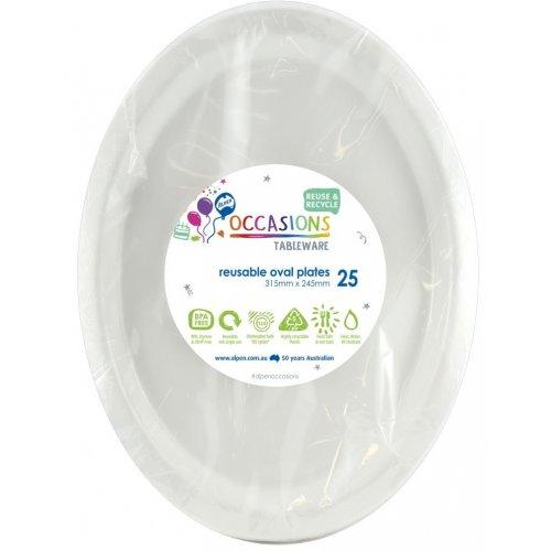 Plates Oval 31.5cm x 24.5cm White Plastic Pk/25